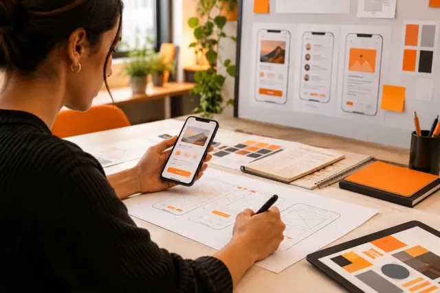 Designer sketching website and app screens